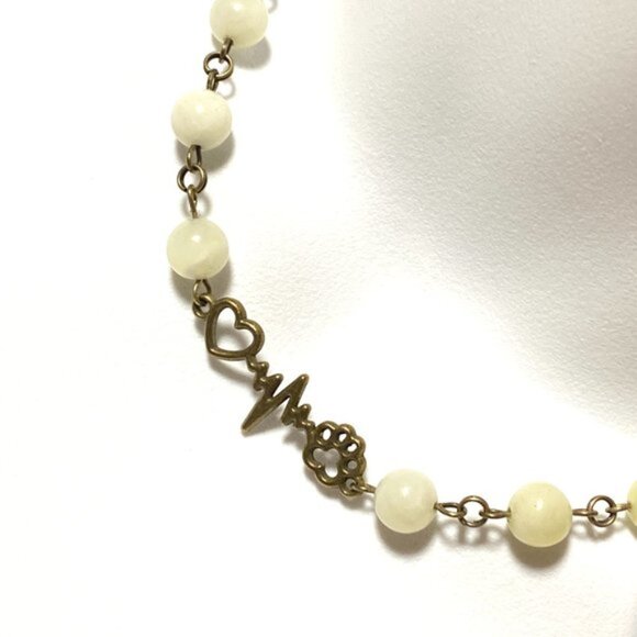 Genuine Pale Green Serpentine Necklace, Bronze Paw Print Heart Beat + Gemstone - Picture 3 of 14